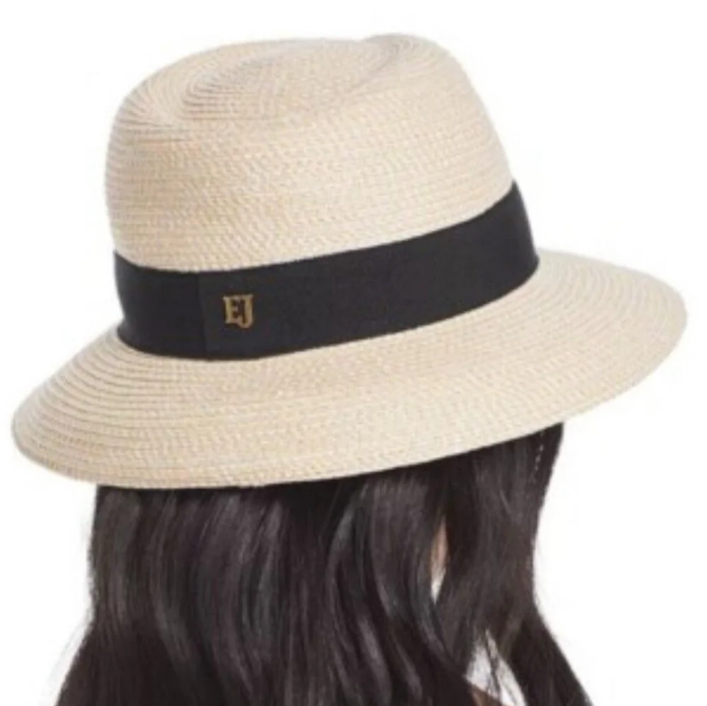 Eric Javits Classic Squishee Straw Packable Fedora Sun Hat Cream/Black - Picture 4 of 16